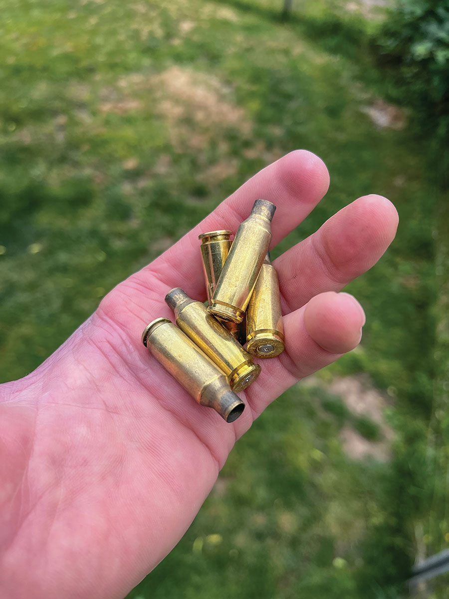 The single aspect Primary Weapons Systems’ long-stroke piston system is best known for is running very clean. These brass emerging from test firing are no worse for wear, despite being shot with a suppressor installed.